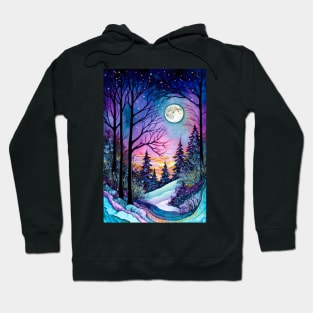 Colorful psychedelic winter wonderland with vibrant fluorescent colors Hoodie